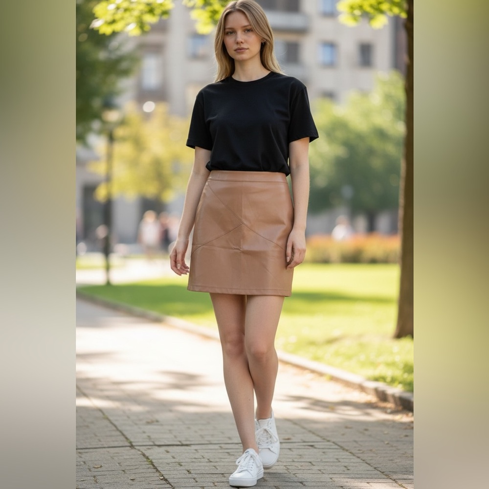 Zeagoo Tan Leather Skirt